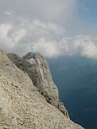 Blick zur Bergstation Punta Rocca (3200 m)